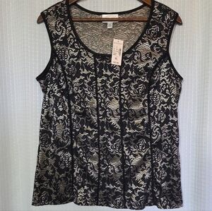 DRESSBARN Women’s Blouse Top Laced Lined BLACK & GOLD Size XL NWT